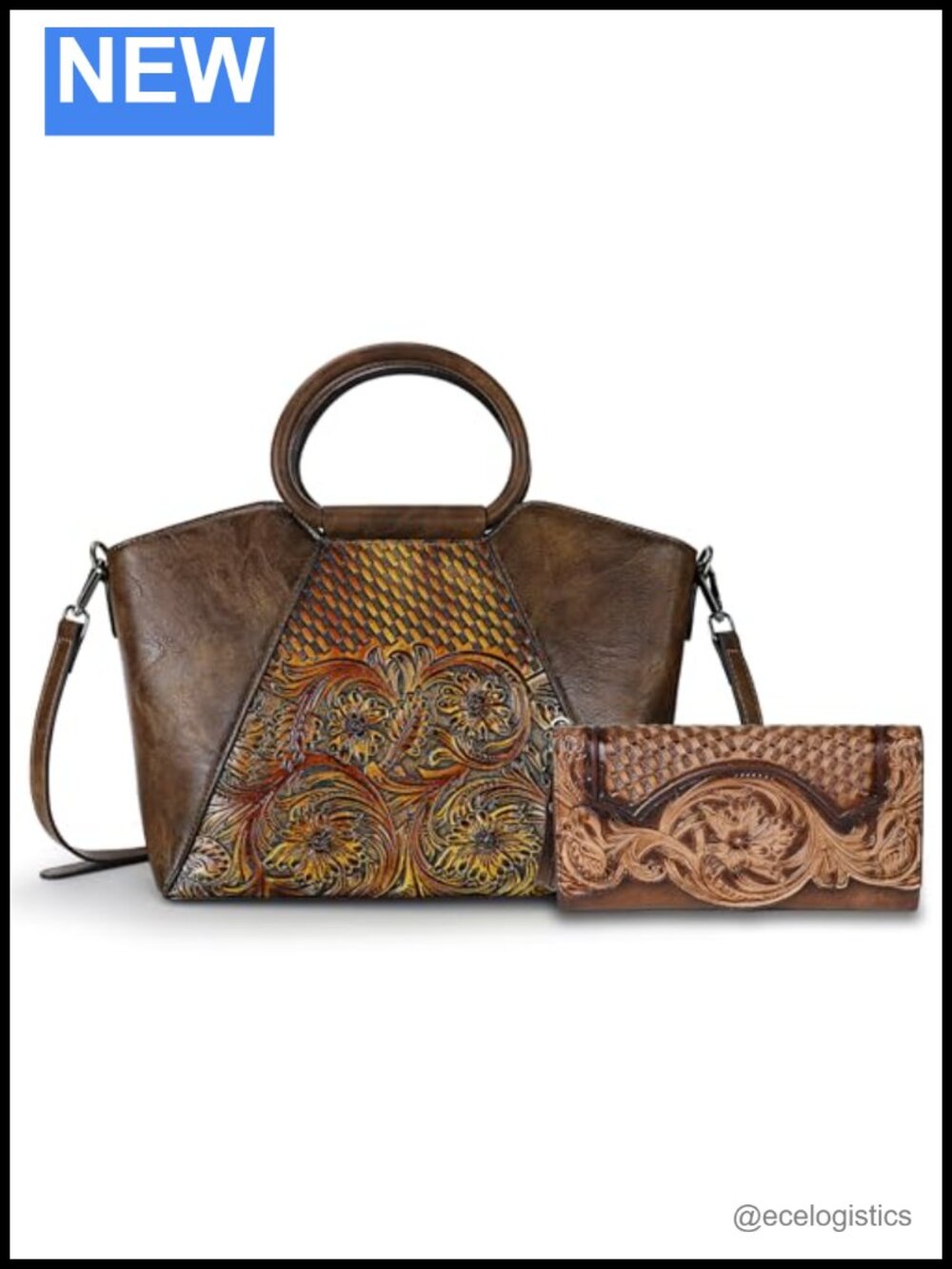 Genuine Leather Wallet with Crossbody Bag Set Large Capacity Clutch